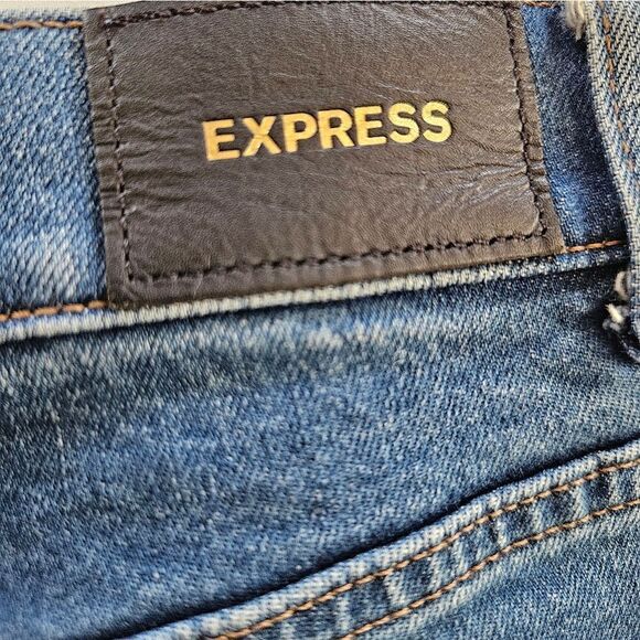 Express High Rise Flare Rigid Denim Dark Wash '70s Inspired Full Length Jeans 6 - Picture 8 of 10